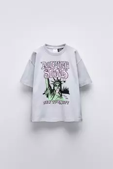 Футболка ny rolling stones ZARA, светло-серый