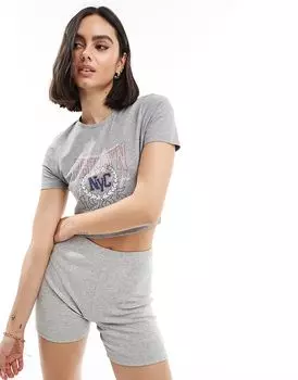 Футболка NYC baby crop серого меланжевого цвета Threadbare