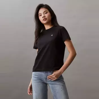 Футболка облегающая Calvin Klein Jeans с вышивкой и круглым вырезом, ярко-белый