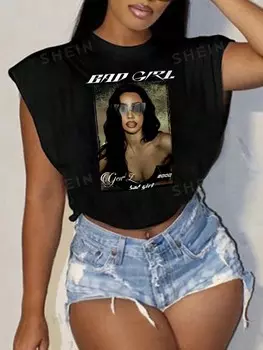 Футболка облегающая Shein Slayr с короткими рукавами и круглым вырезом, черный