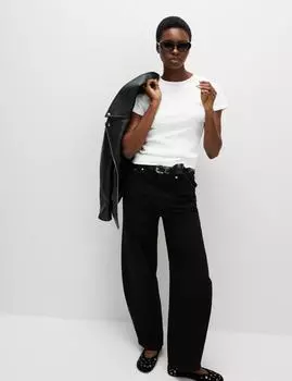 Футболка облегающего кроя из хлопка с высоким содержанием хлопка и рубчиком Marks & Spencer, мягкий белый