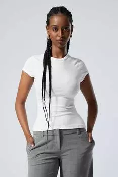 Футболка облегающего кроя из хлопка в рубчик Weekday, белый