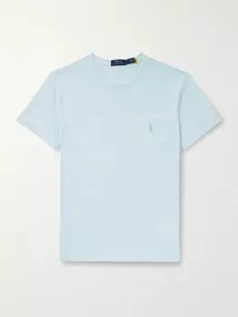 Футболка облегающего кроя из хлопкового джерси с вышитым логотипом POLO RALPH LAUREN, синий