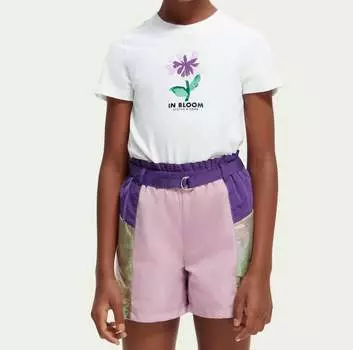 Футболка облегающего кроя с цветочным рисунком белого цвета SCOTCH & SODA