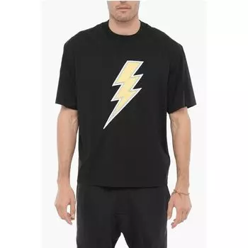 Футболка облегающего кроя с круглым вырезом и контрастной отделкой Neil Barrett, Black