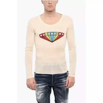 Футболка облегающего кроя с круглым вырезом и принтом спереди Dsquared2, Beige