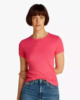 Футболка облегающего кроя с круглым вырезом в рубчик Tommy Jeans, цвет Rosa