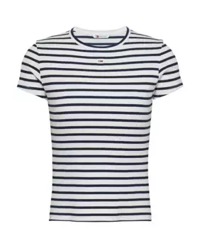 Футболка облегающего кроя с круглым вырезом в рубчик Tommy Jeans, белый