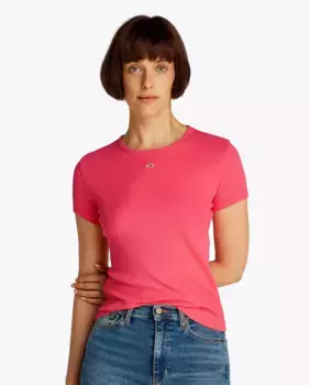 Футболка облегающего кроя с круглым вырезом в рубчик Tommy Jeans, розовый