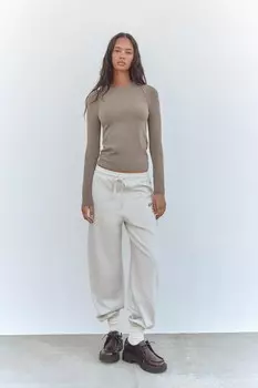 Футболка облегающего типа с длинным рукавом ZARA, норковый мергель