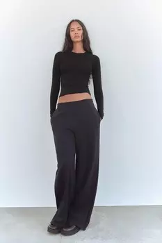 Футболка облегающего типа с длинным рукавом ZARA, черный