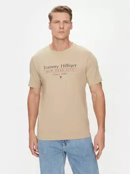 Футболка обычного кроя Center Stack MW0MW38621 Tommy Hilfiger, бежевый