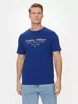 Футболка обычного кроя Center Stack MW0MW38621 Tommy Hilfiger, синий