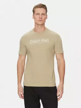 Футболка обычного кроя Double Logo K10K114149 Calvin Klein, бежевый