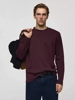 Футболка обычного кроя из хлопка gareth с длинным рукавом Mango, темно-красный