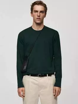 Футболка обычного кроя из хлопка gareth с длинным рукавом Mango, зеленый