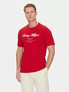 Футболка обычного кроя Script Logo MW0MW33691 Tommy Hilfiger, красный