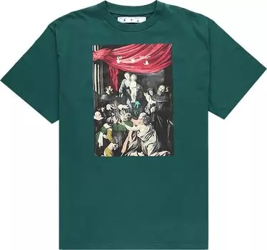 Футболка Off-White Caravaggio Painting Short-Sleeve Over Tee 'Green/White', зеленый