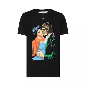 Футболка Off-White Kiss Print Crewneck T-Shirt 'Black', черный