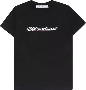 Футболка Off-White New Script Logo Casual Tee 'Black/White', черный