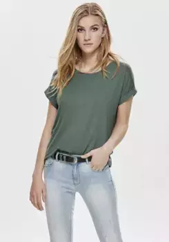 Футболка ONLY "ONLMOSTER S/S O-NECK TOP NOOS JRS", с манжетой на руке, зеленый