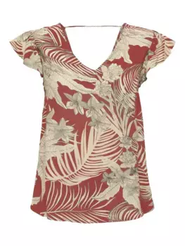 Футболка ONLY "ONLPALINA LIFE SS V-NECK TOP PTM", цвет Baked Apple Aop:Lovely Palm