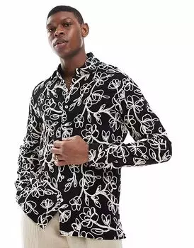 Футболка ONLY & SONS с длинным рукавом и фактурной веревочной отделкой черного цвета