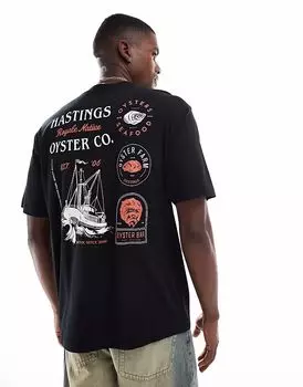 Футболка ONLY & SONS свободного кроя с принтом «устрицы» на спине черного цвета