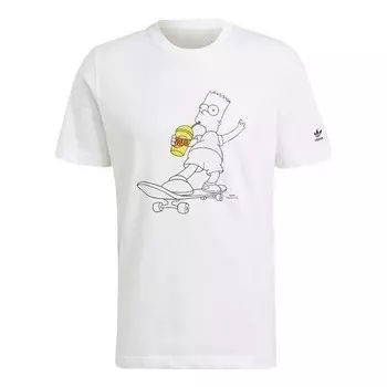 Футболка originals x the simpsons crossover мультяшный принт круглый вырез короткий рукав Adidas, белый