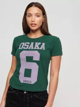 Футболка Osaka 6 Kiss 90-х Superdry, эмаль зеленая