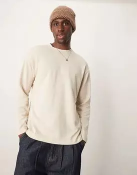 Футболка Oscar свободного кроя с длинными рукавами кремового цвета Selected Homme