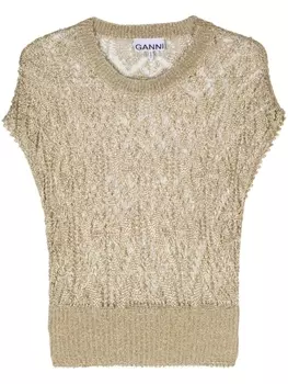 Футболка открытой вязки с эффектом металлик GANNI, золотистый