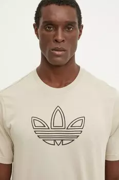 Футболка Outline Tee из хлопка adidas Originals, бежевый