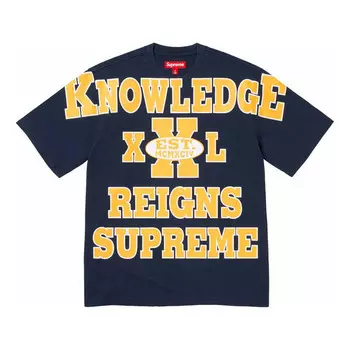 Футболка overprint knowledge s/s top 'navy yellow' Supreme, синий
