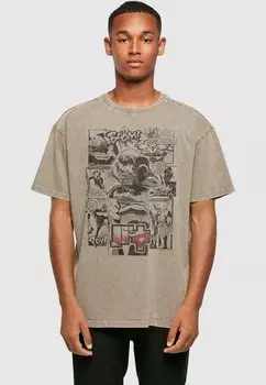 ФУТБОЛКА OVERSIZE S1 MANGA HUG PANEL Acid WASHED BAKI ABSOLUTE CULT, цвет darkkhaki