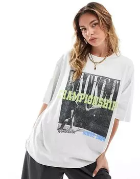 Футболка oversize с графикой чемпионата по теннису в цвете ice marl ASOS DESIGN