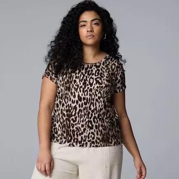 Футболка oversize с круглым вырезом и рукавом долман Simply Vera Vera Wang, цвет beige leopard spots