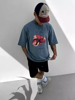 Футболка Oversize с принтом Антидепрессант Серая ablukaonline