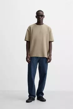 Футболка oversize с текстурой ZARA, кэмел
