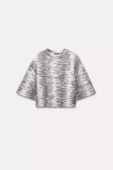 Футболка oversize с животным принтом ZARA, цвет zebra