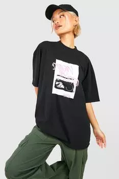 Футболка oversized dsgn studio с принтом граффити с удлиненным вырезом Boohoo, черный