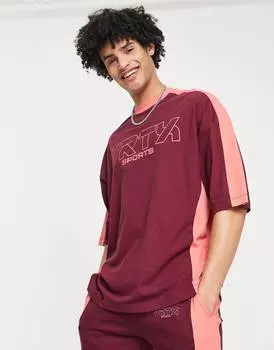 Футболка оверсайз ASOS DESIGN co-ord с университетским принтом в бордово-розовых колор-блоках