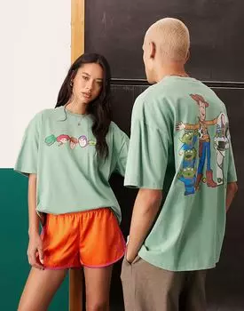Футболка оверсайз ASOS DESIGN Disney Pixar с принтом «История игрушек» в выцветшем зеленом цвете