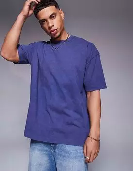 Футболка оверсайз ASOS DESIGN из плотной стираной синей ткани плотностью 220 г/м