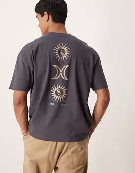 Футболка оверсайз ASOS DESIGN с небесной графикой в угольном цвете