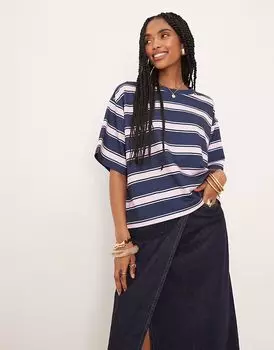 Футболка оверсайз ASOS DESIGN с темно-синими и розовыми полосками