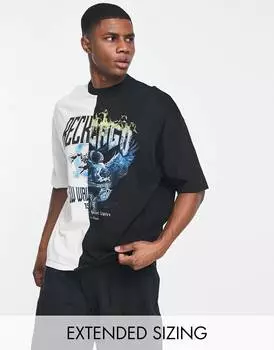 Футболка оверсайз ASOS DESIGN в черно-белых тонах с принтом в технике сплайсинг
