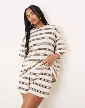 Футболка оверсайз ASOS DESIGN в полоску шоколадного цвета