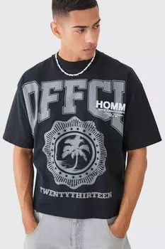 Футболка оверсайз BoohooMAN Boxy Ofcl Heavyweight с графическим принтом, черный
