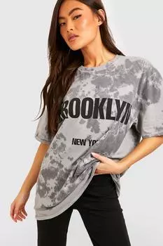 Футболка оверсайз brooklyn tie dye Boohoo, угольный